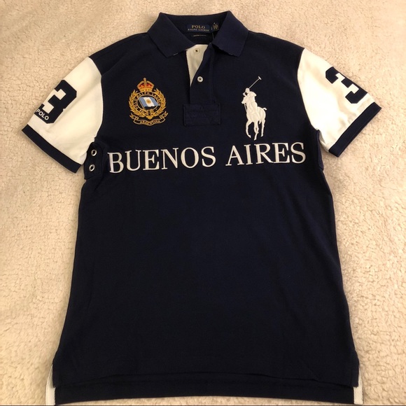 Ralph Lauren Men Custom Slim Fit Polo Shirt Number 3 Buenos Aires Navy Blue L